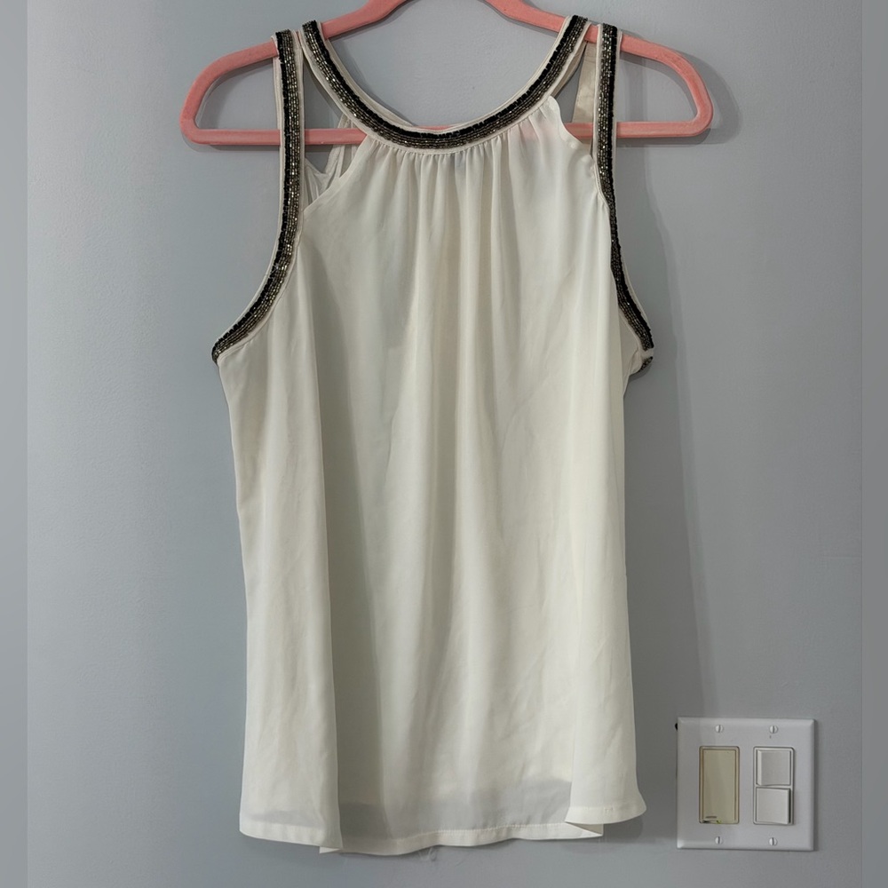 Express Beaded Tank Top Cream Sleeveless Blouse Size XL (A6)